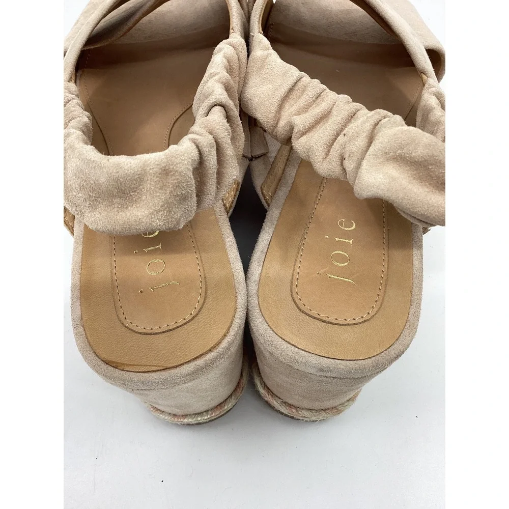 Joie Tan Suede Crisscross Slingback Platform Wedge Sandals Size 38.5 Espadrille
